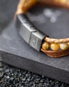Gemini - Bracelet Triple avec pierre Onyx 6 mm et cuir Nappa