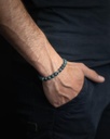Gemini - Bracelet Triple avec pierre Onyx 6 mm et cuir Nappa